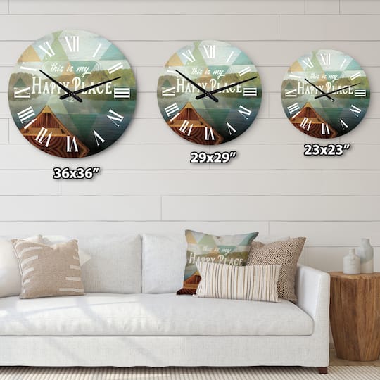 Designart 'Lake House Happy Quote Traditional Wall Clock